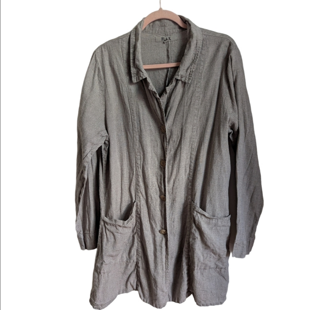 FLAX Beige Linen Minimalist Contemporary Lagenlook Lightweight Blazer Medium